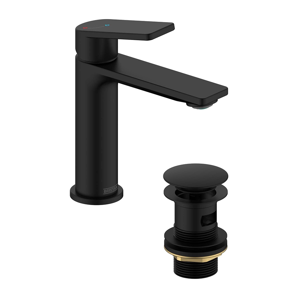 Bristan Frammento Cold Start Black Basin Mixer & Clicker Waste