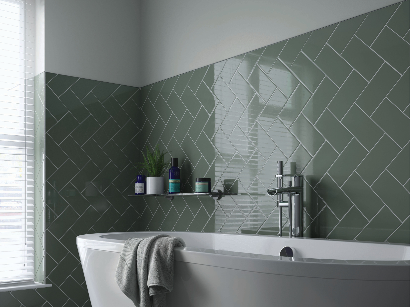 Wickes Cosmopolitan Flat Metro Sage Ceramic Wall Tile - 200 X 100mm