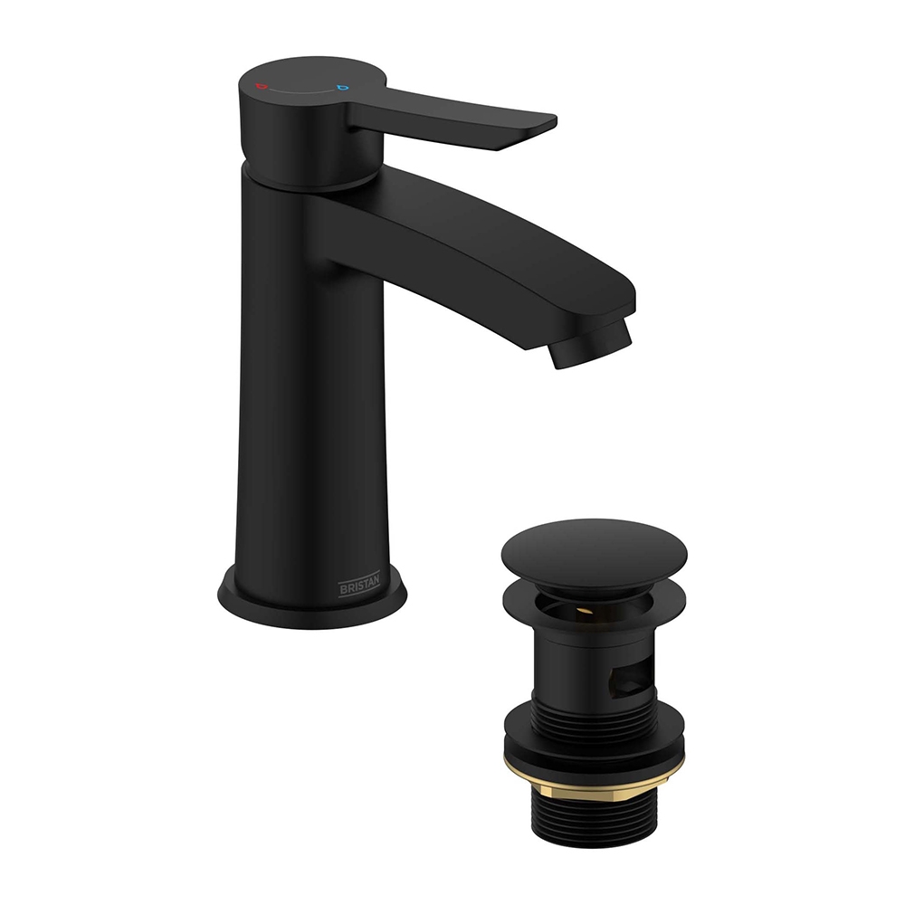Bristan Apelo Cold Start Black Basin Mixer & Clicker Waste