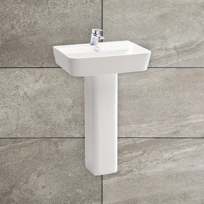 Wickes Emma Ceramic 1 Tap Hole Cloakroom Basin with Full Bathroom Pedestal