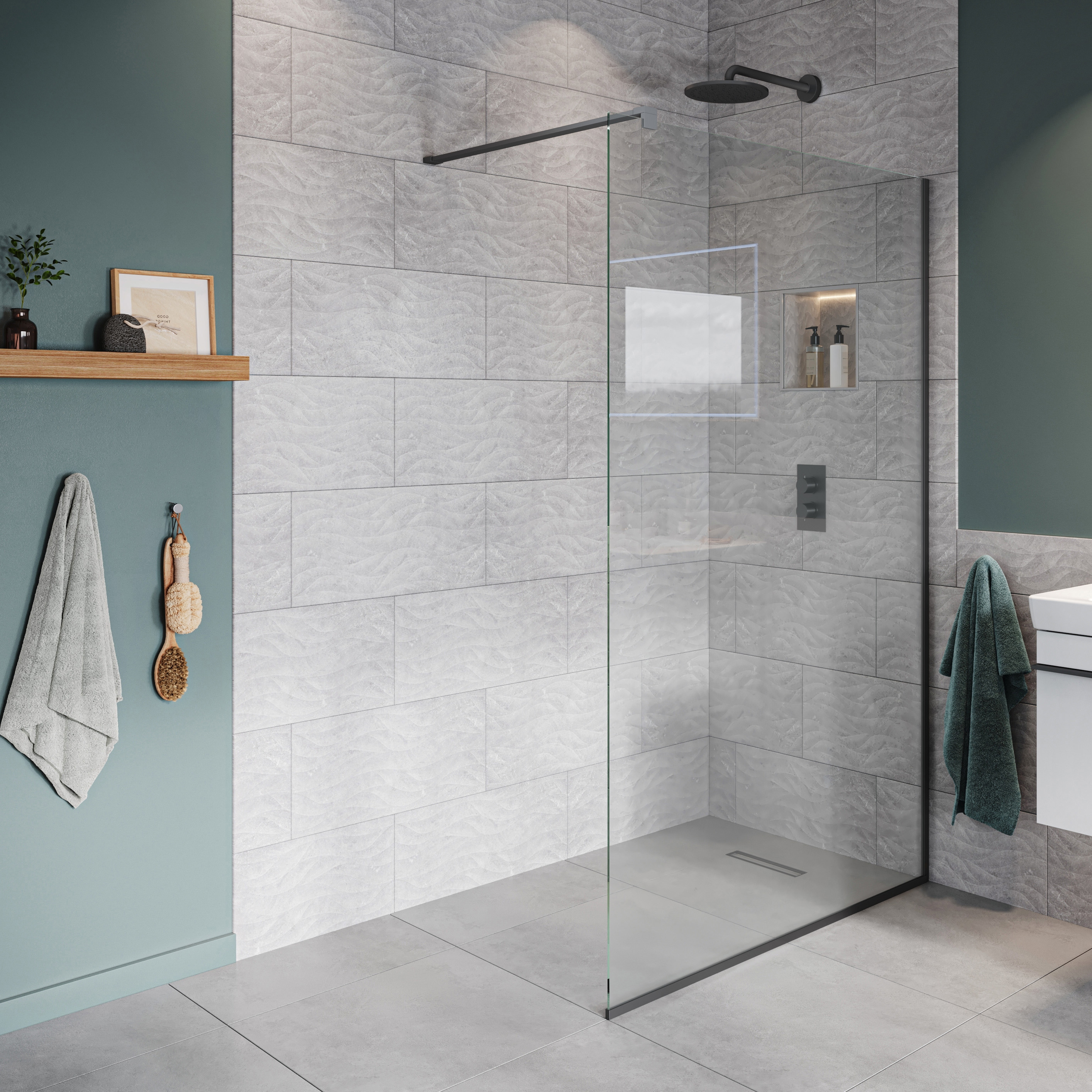 Hadleigh 8mm Matt Anthracite Frameless Wetroom Screen with Wall Arm - 700mm
