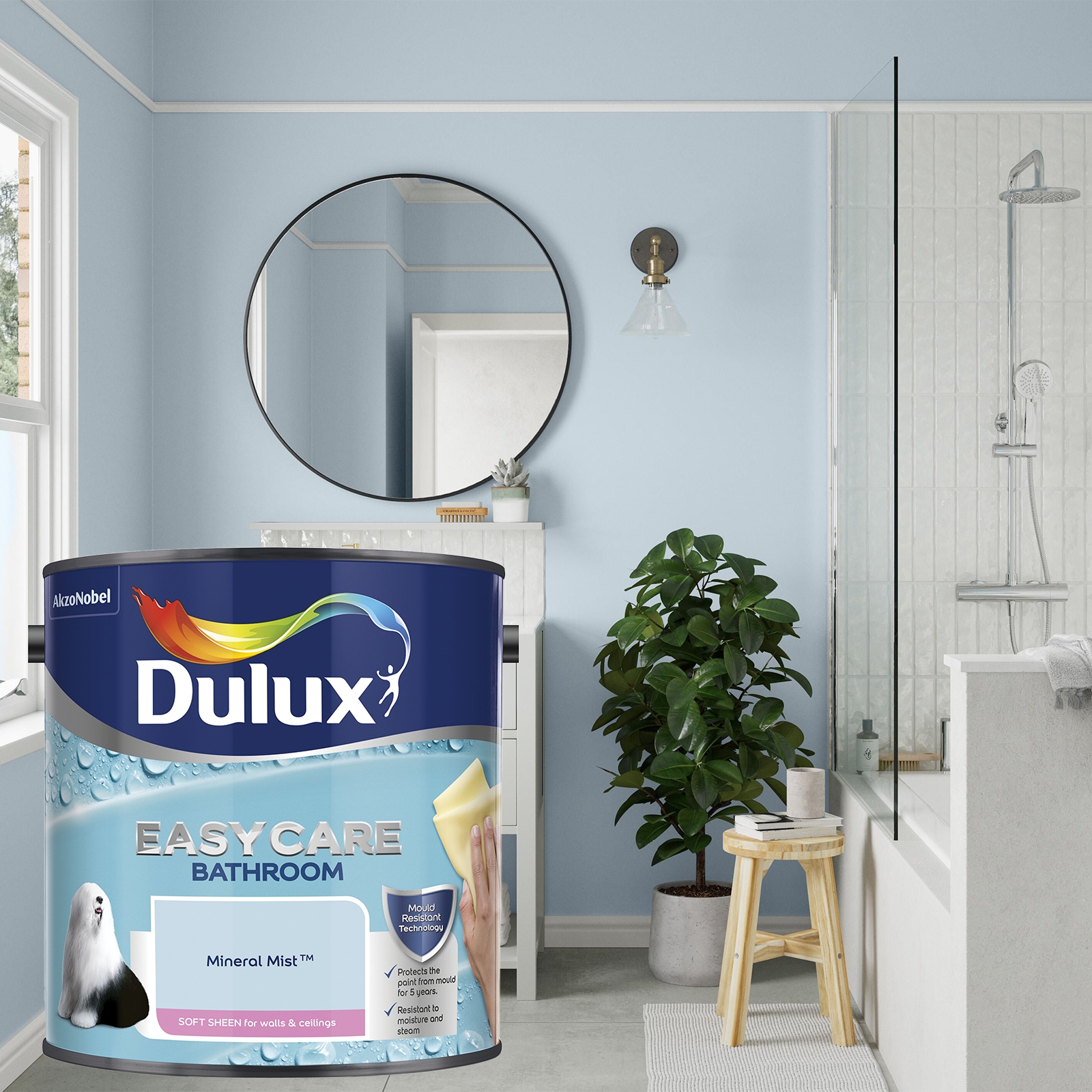 Dulux Easycare Bathroom Soft Sheen Emulsion Paint - Mineral Mist - 2.5L