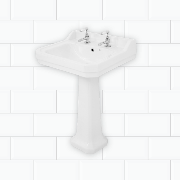 Wickes Oxford Traditional 2 Tap Hole Ceramic Bathroom Basin with Full Pedestal