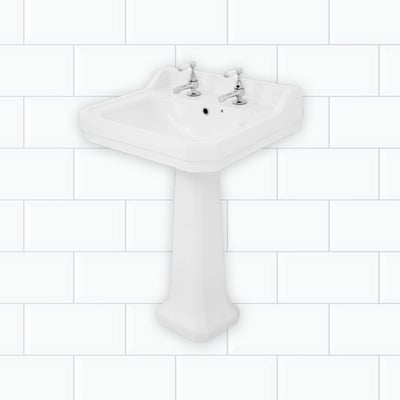 Wickes Oxford Traditional 2 Tap Hole Ceramic Bathroom Basin with Full Pedestal