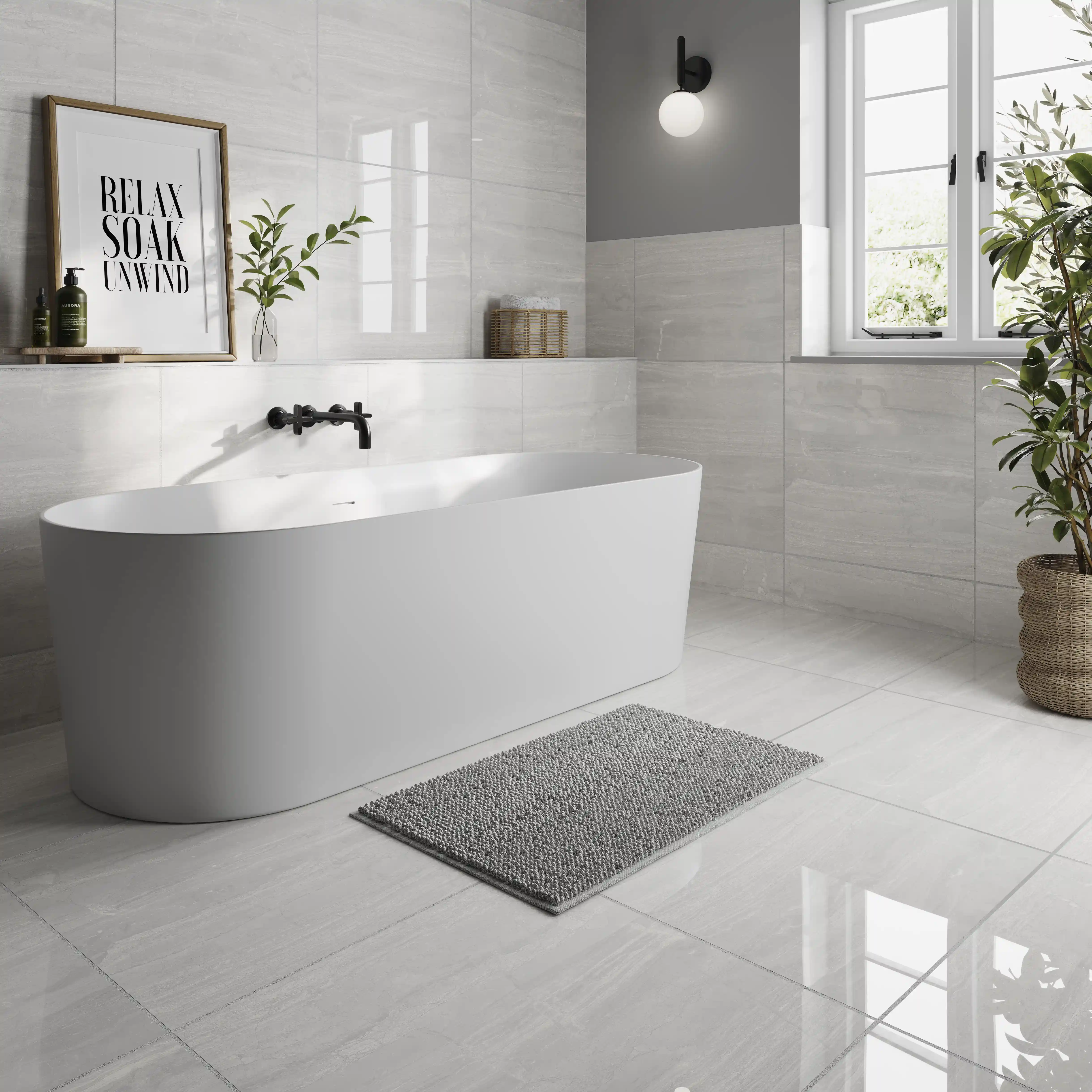 Wickes Olympia™ Light Grey Polished Stone Porcelain Wall & Floor Tile - 600 x 600mm