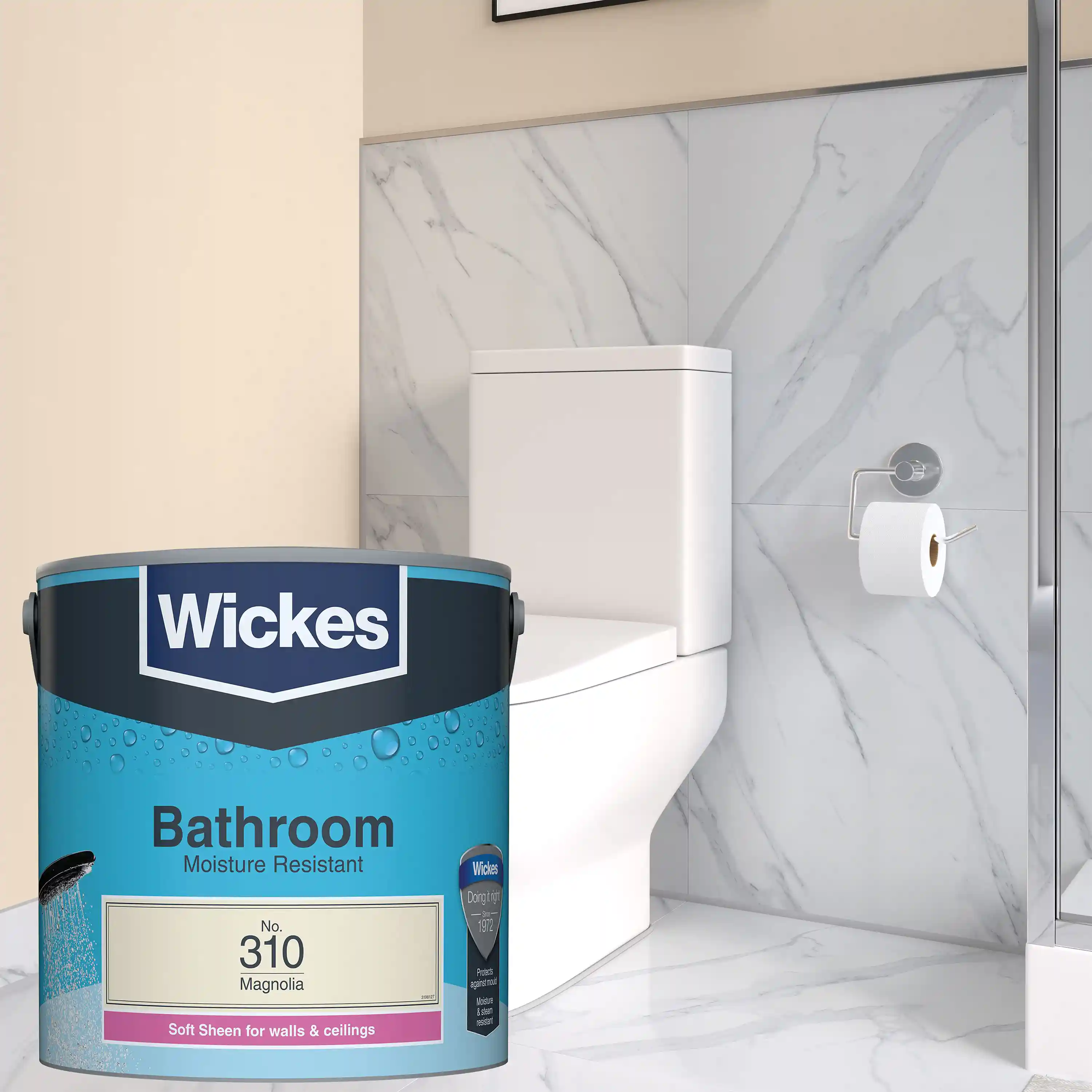 Wickes Bathroom Soft Sheen Emulsion Paint - Magnolia No.310 - 2.5L