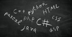 Several programming languages names written in on the blackboard