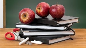 School - apples books chalk scissors
