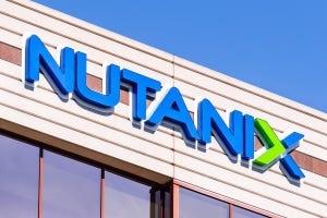 Nutanix logo on building at company headquarters