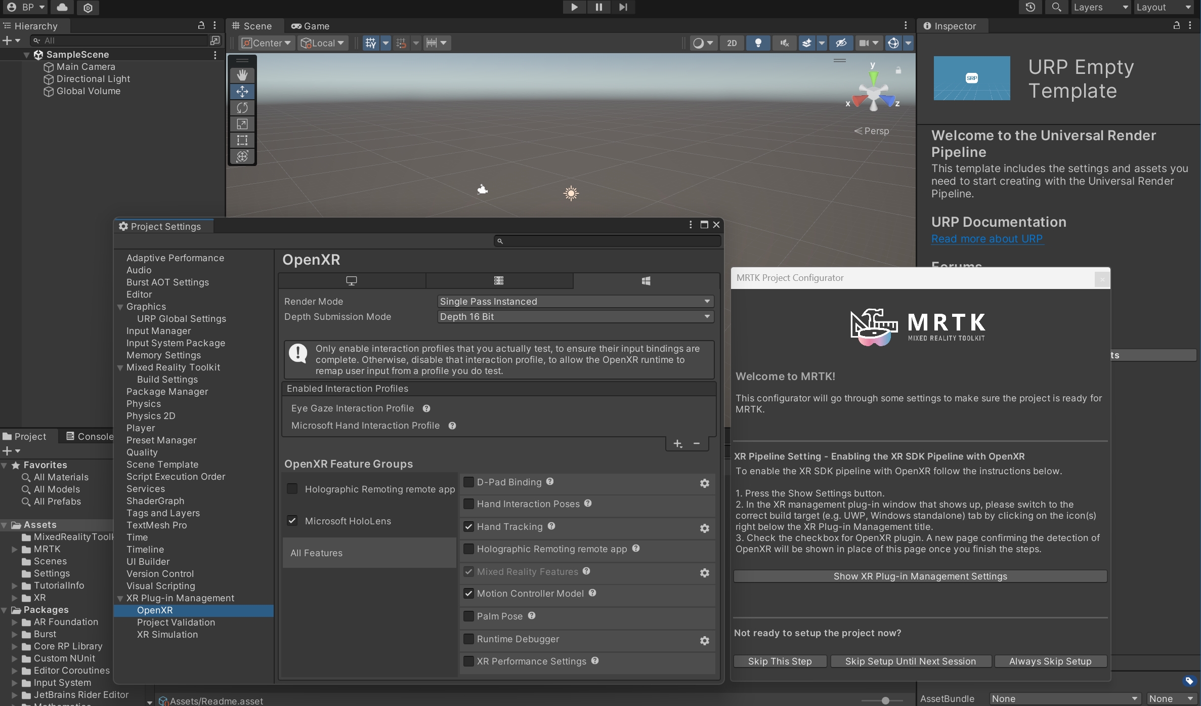showing the Eye Gaze and the Microsoft Hand interaction profiles selected
