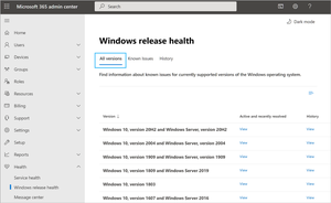 Windows Release Health Dashboard Now in Microsoft 365 Admin Center