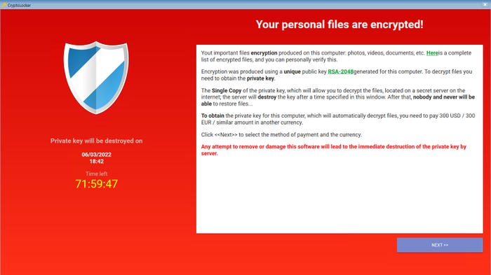 Screenshot of fake ransomware message