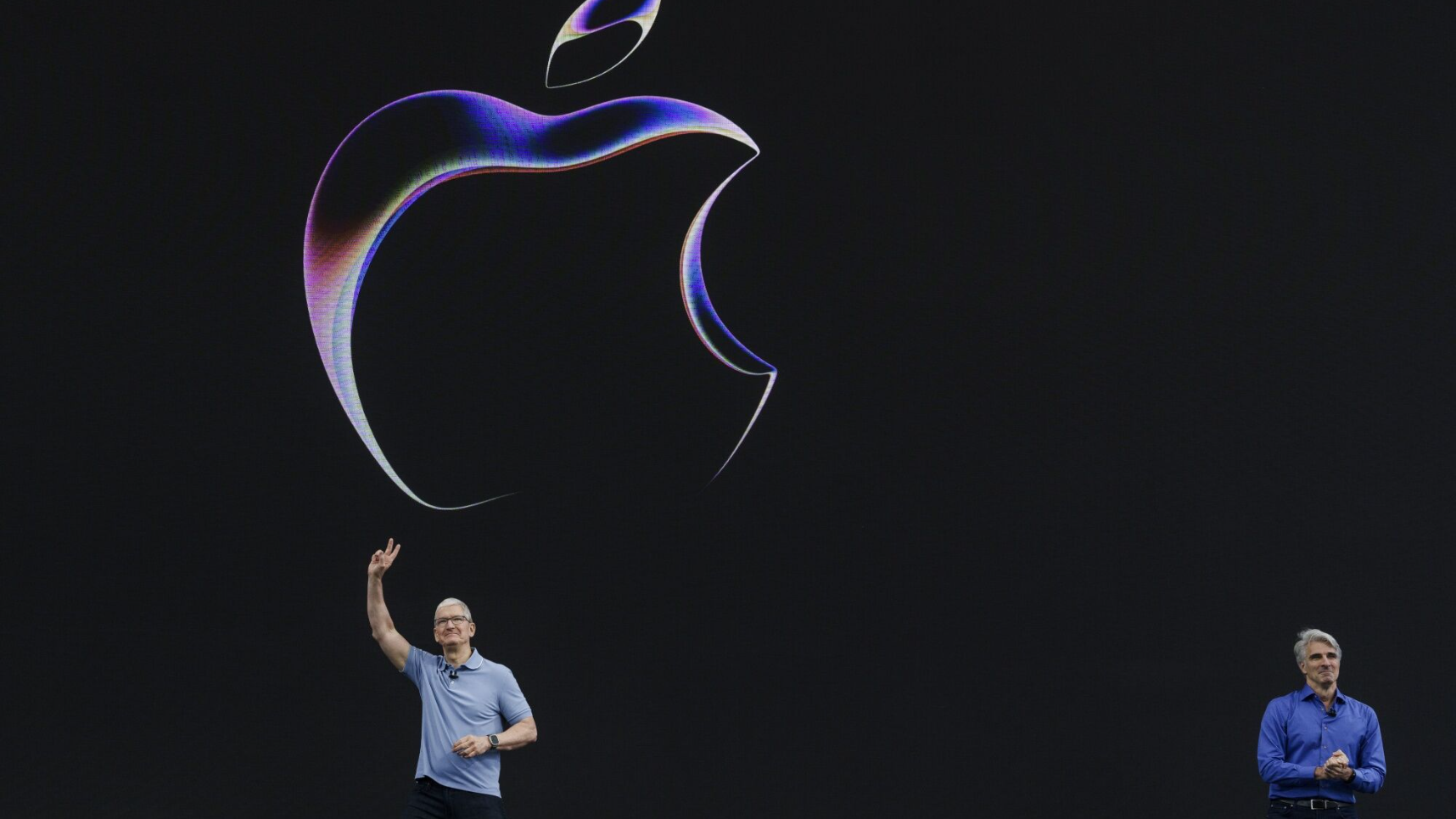 Apple’s Tim Cook and Craig Federighi at last year’s WWDC