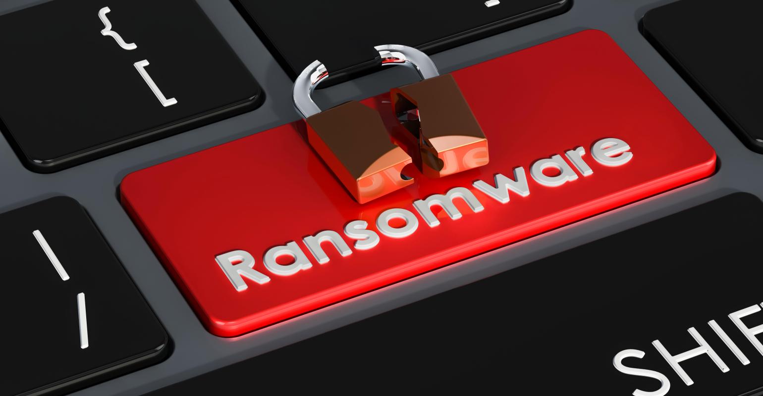 a red keyboard button says ransomware