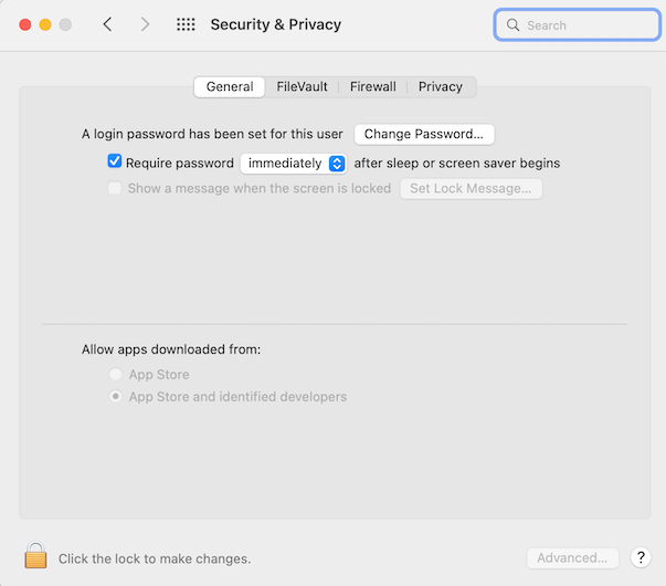 Security & Privacy menu screenshot Security & Privacy menu screenshot