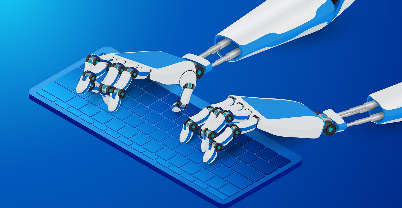 robot typing on a keyboard