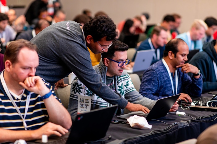 Developers participate in a hackathon at Google Cloud Next 2019