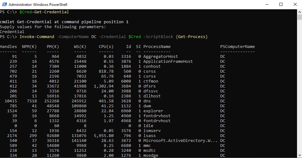 An example of using Invoke-Command in PowerShell
