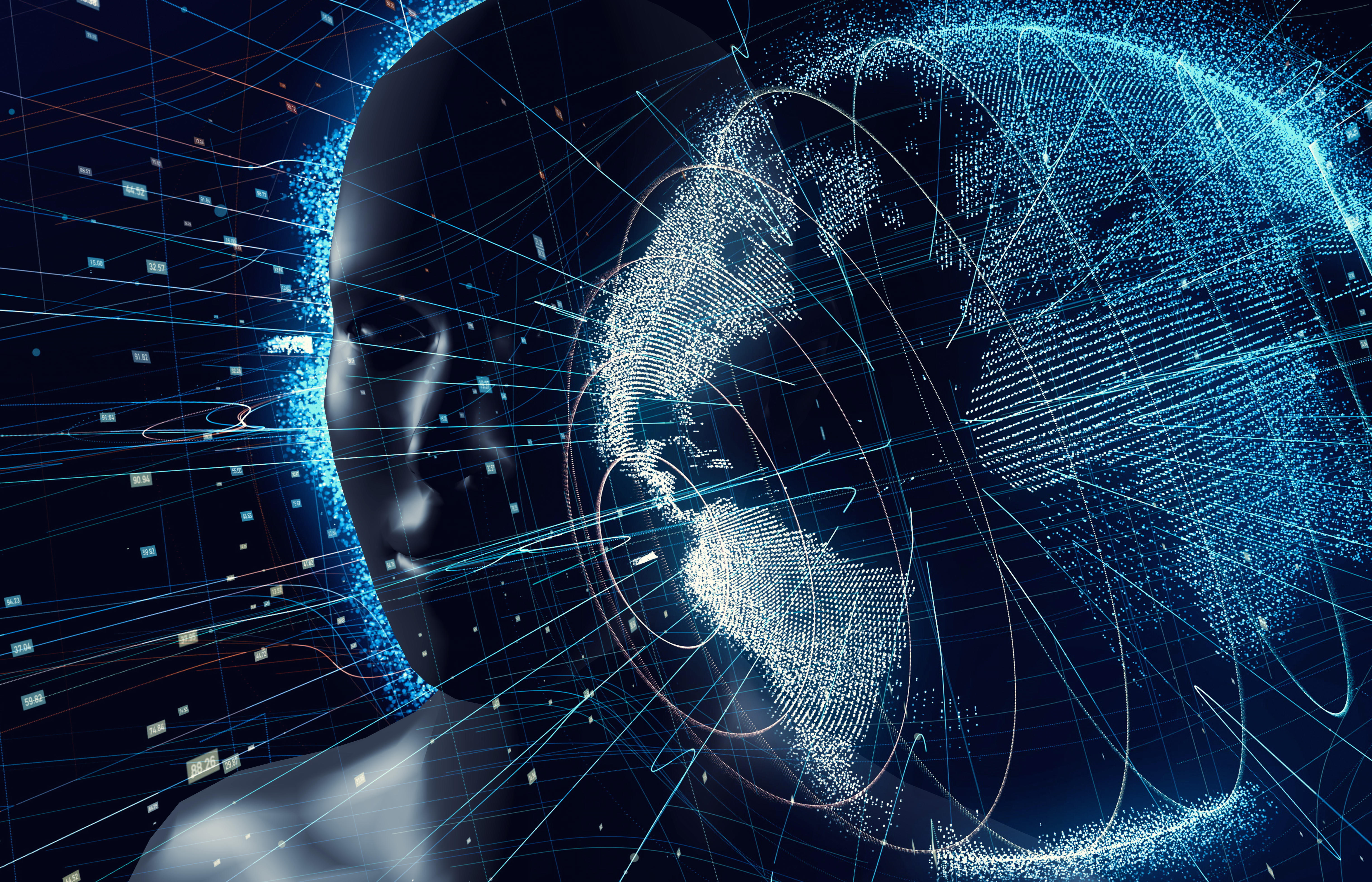 Blue globe with shadowy AI face