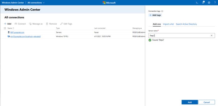 Screen shot of Windows Admin Center