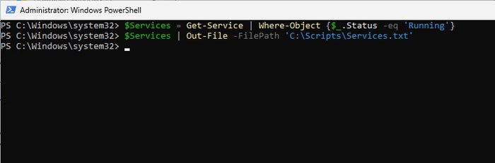 example of writing PowerShell output to a file