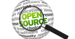 magnifying glass hovering over open source