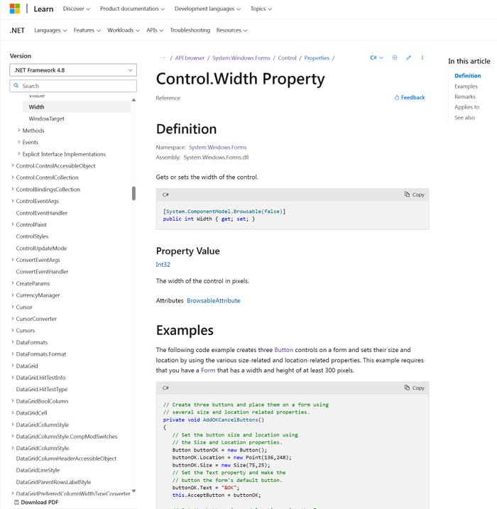 screenshot of the .NET API browser interface screenshot of the .NET API browser interface
