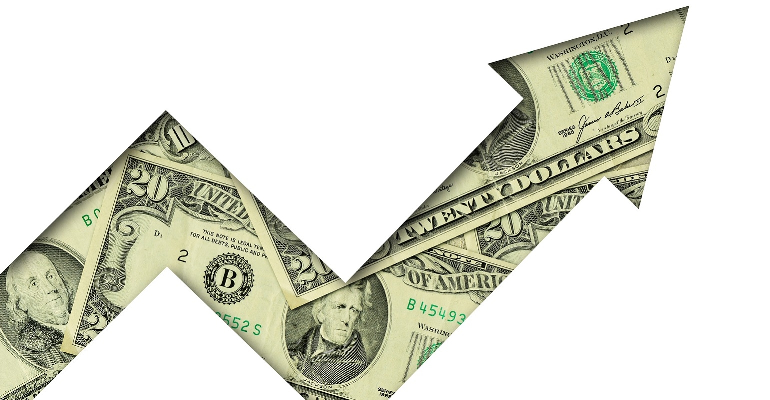 arrow made of money pointing up