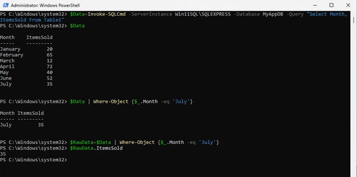 Screenshot shows the referencing a single data point from a SQL Server database Screenshot shows the referencing a single data point from a SQL Server database