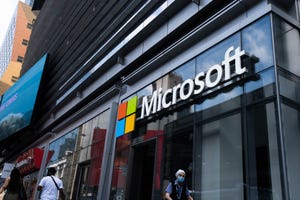 Microsoft logo displayed on a building