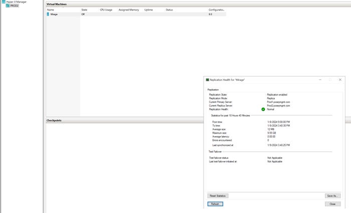 the Hyper-V Manager console shows that the Hyper-V replication is healthy the Hyper-V Manager console shows that the Hyper-V replication is healthy