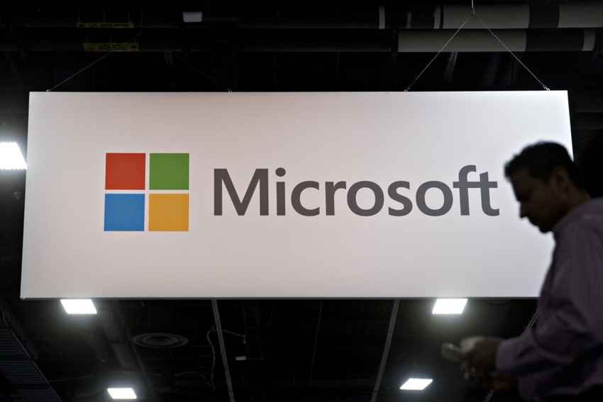 Microsoft logo on wall