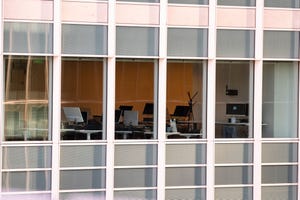 office viewed through window office viewed through window