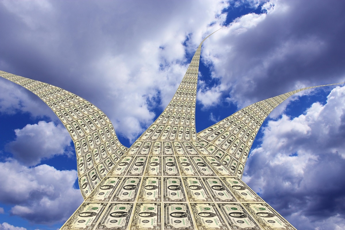 3 roads made out of dollars going into the clouds 3 roads made out of dollars going into the clouds
