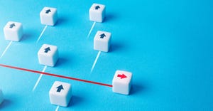 one block going in a different direction from the others one block going in a different direction from the others