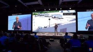 Microsoft CEO Satya Nadella showing a drone camera view of Vorpal’s portable detection equipment at Build 2019.