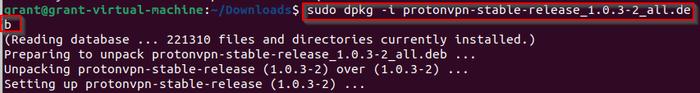 shows Linux command to extract and install the ProtonVPN package shows Linux command to extract and install the ProtonVPN package