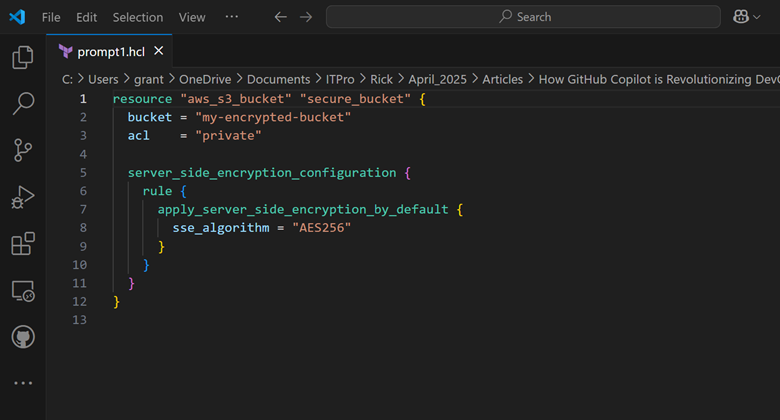 HashiCorp Configuration Language (HCL) is used to create an AWS S3 bucket from a Copilot Suggestion HashiCorp Configuration Language (HCL) is used to create an AWS S3 bucket from a Copilot Suggestion