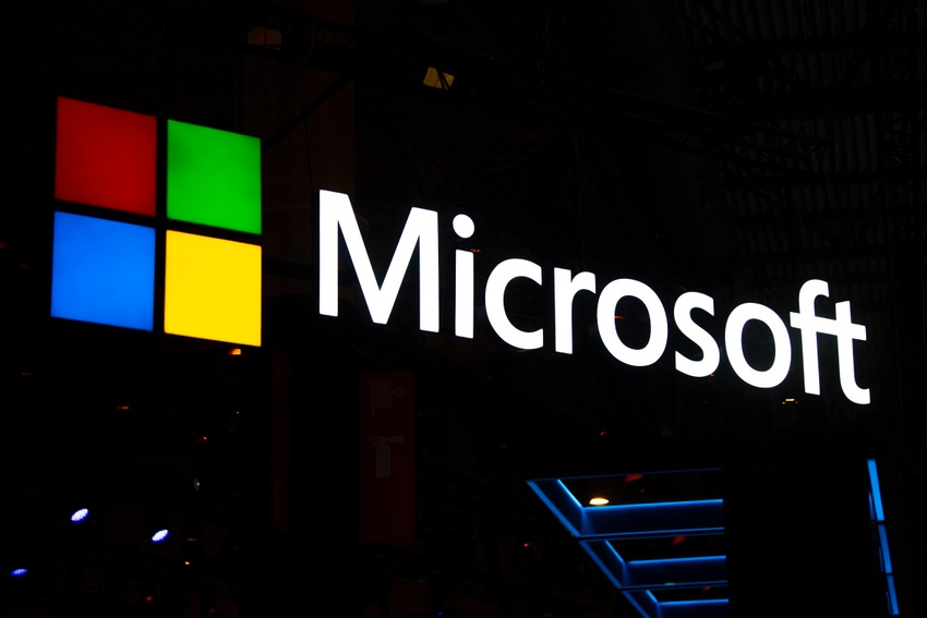 Microsoft logo lit up as a sign at Mobile World Congress