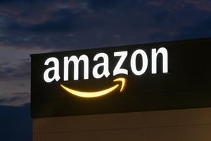 Amazon building logo at night
