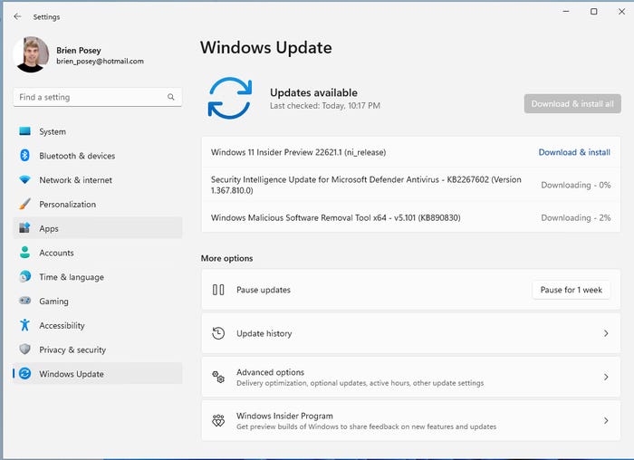 Screenshot of Windows 11 Windows Update screen