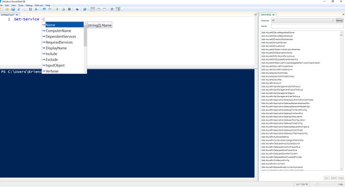 Screenshot of PowerShell ISE in use