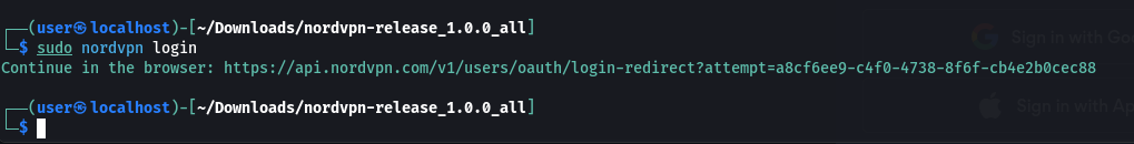 shows nordvpn login command