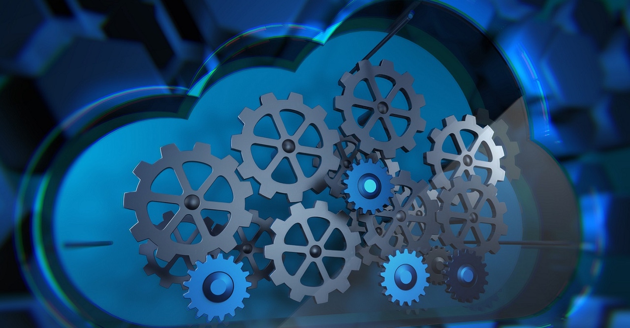 cloud with gears in front of it cloud with gears in front of it