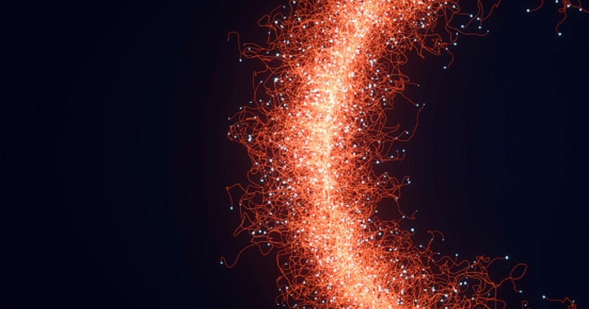 Image shows a background with abstract particles