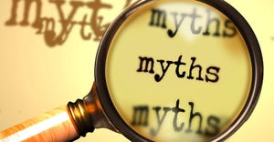 the words "myths" seen through a magnifying glass