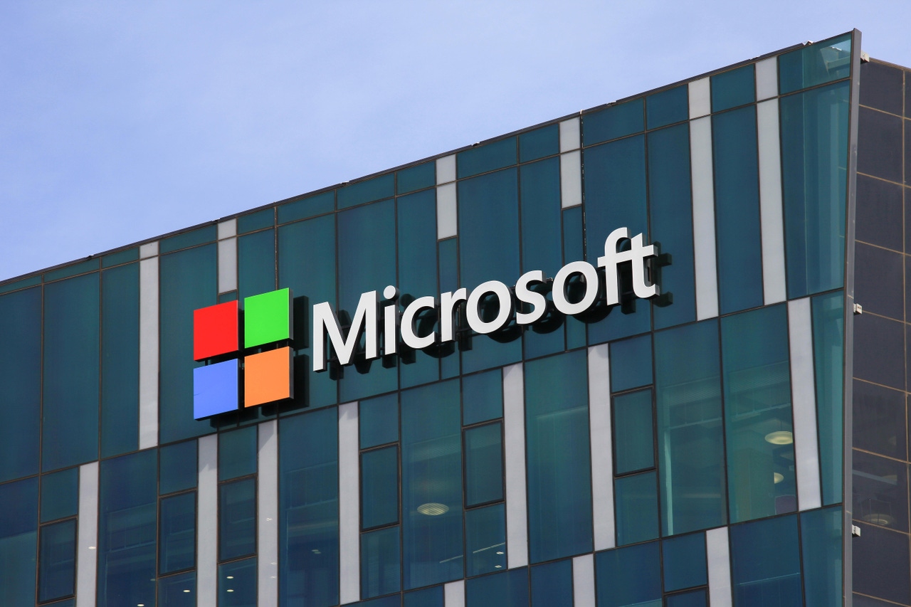 Microsoft on front of a building Microsoft on front of a building