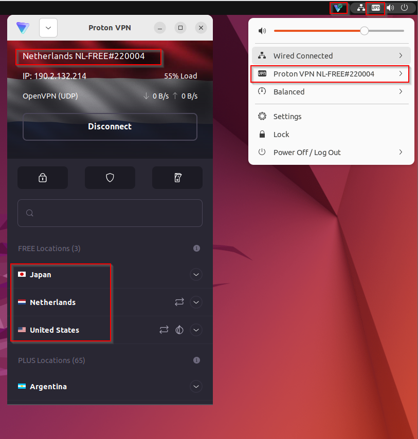 shows ProtonVPN application
