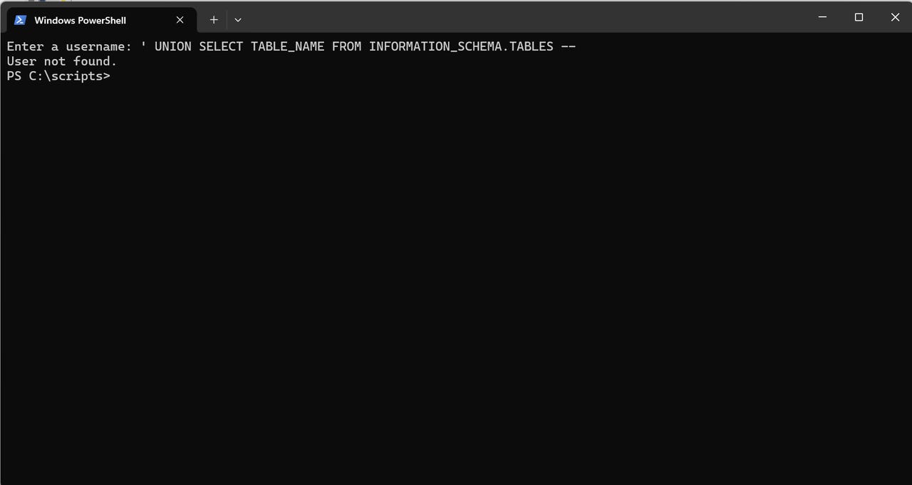 The script is no longer vulnerable to a prompt injection attack. The script is no longer vulnerable to a prompt injection attack.