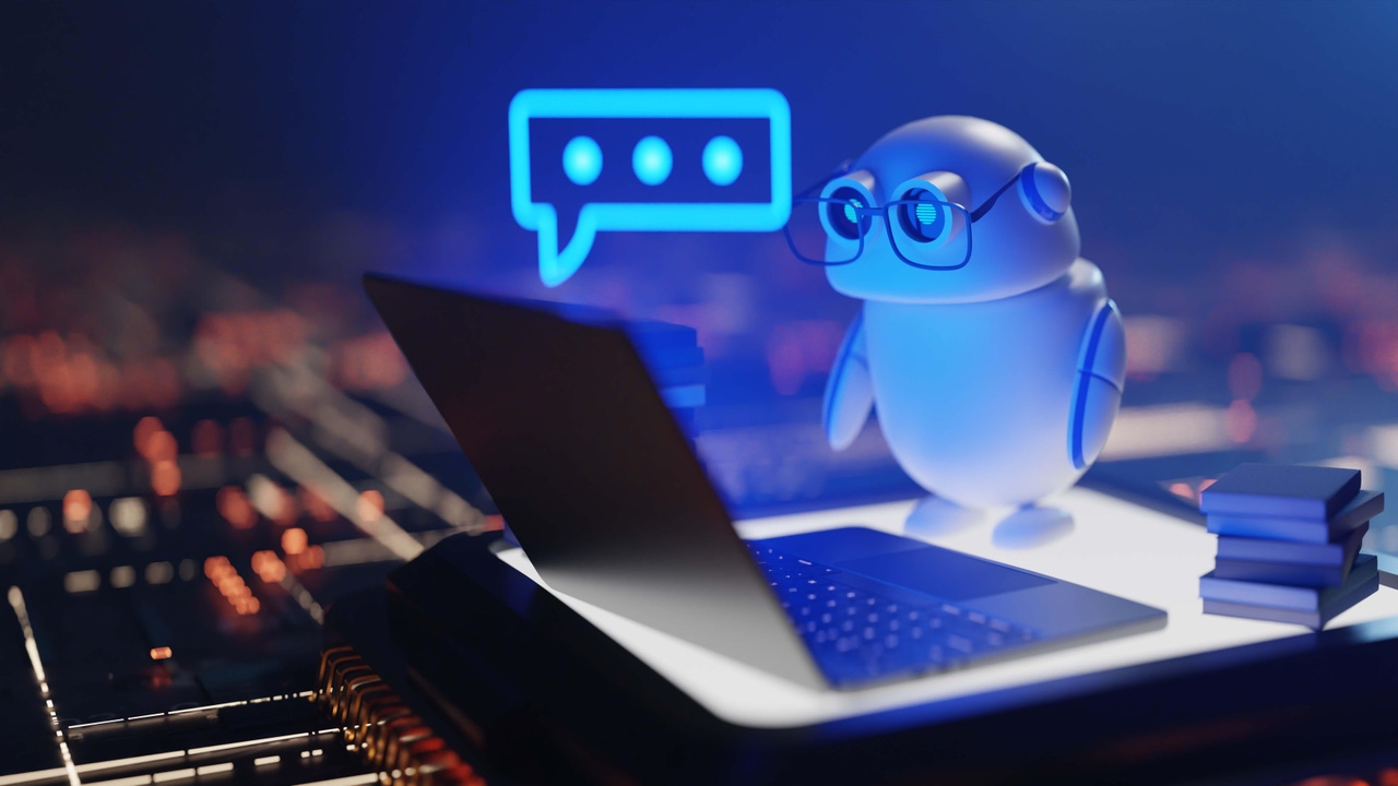 Cute Conversational copilot AI robot with speech bubble, 3d rendering Cute Conversational copilot AI robot with speech bubble, 3d rendering